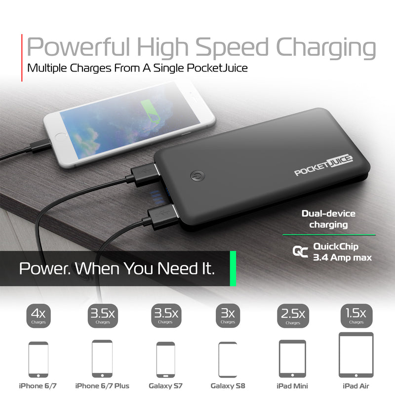 PocketJuice Endurance Slim 12,000 mAh Portable Charger (Black)